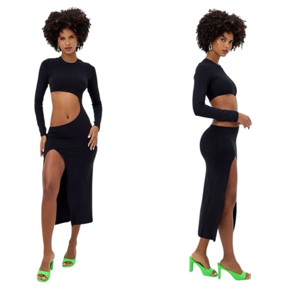 Frankies Bikinis NWT Carolina Terry Black Cutout Midi Dress Women’s Size XL